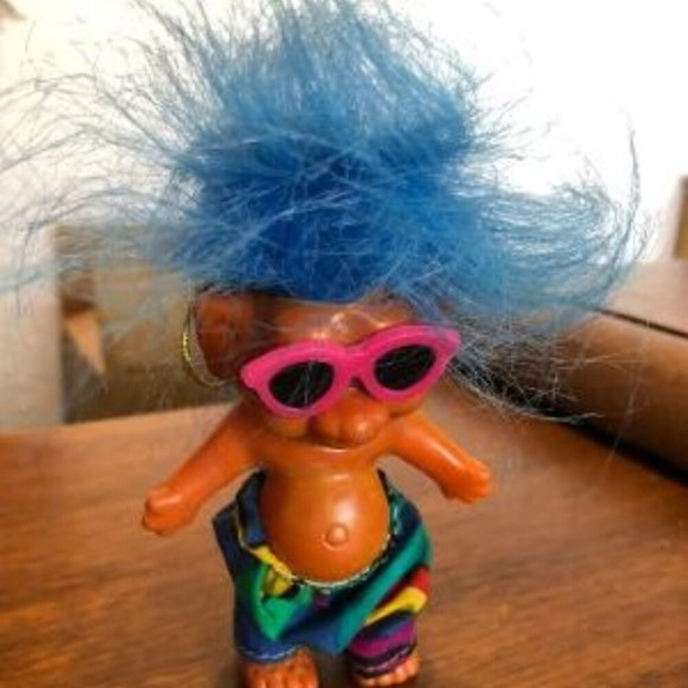 Vintage Hanging Blue Hair Hanging Troll Doll